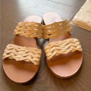 Ancient Greek Sandals Cream Woven Slides